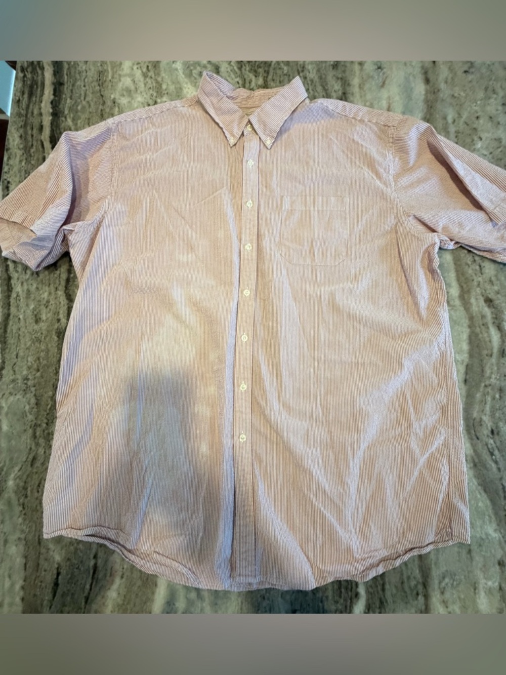 L.L. Bean Seerucker Casual Striped Shirt XXL Tall Men's Short Sleeve Pinkish Red